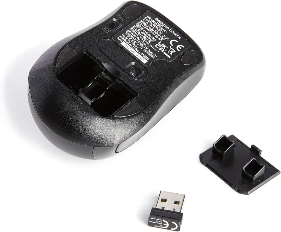 Mouse óptico inalámbrico para computadora Amazon Basics de 2.4 GHz con nano receptor USB, portátil, sin cables, seguimiento suave, compatibilidad con múltiples dispositivos, negro - imagen 3