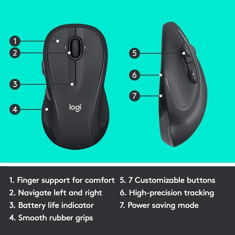 Mouse Inalámbrico Logitech M510, 2.4 GHz con Receptor Unifying USB, Seguimiento Láser de 1000 DPI, 7 Botones, 24 Meses de Duración de Batería, PC/Mac/Laptop - Grafito - imagen 4