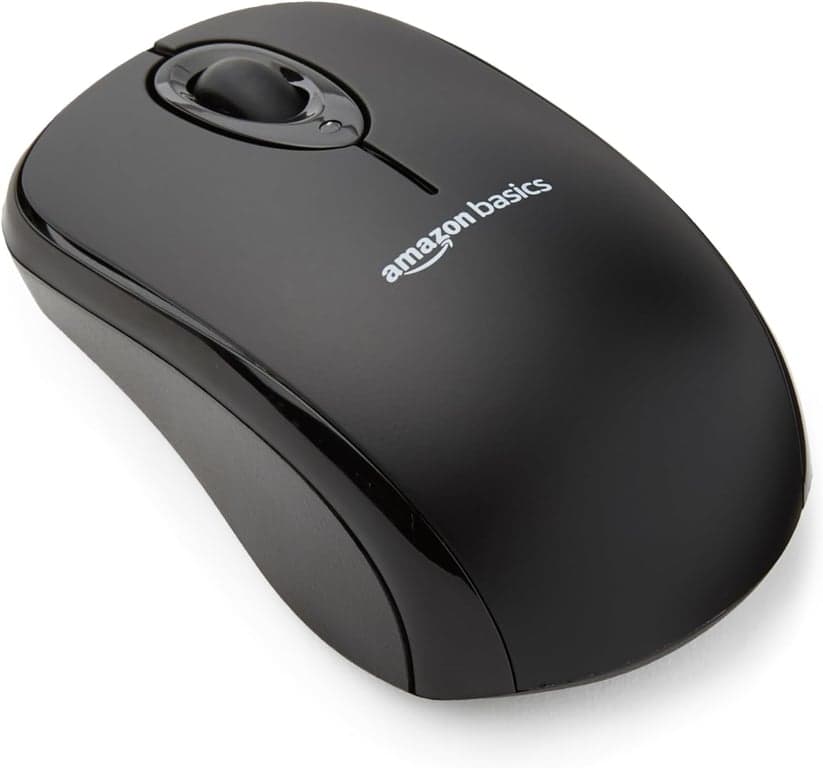 Mouse óptico inalámbrico para computadora Amazon Basics de 2.4 GHz con nano receptor USB, portátil, sin cables, seguimiento suave, compatibilidad con múltiples dispositivos, negro